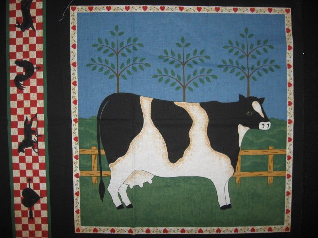 Image 0 of Cow farm with Weather Vanes and Hearts Pillow panel fabric rare