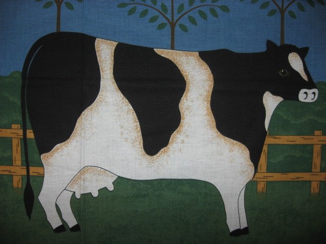 Image 1 of Cow farm with Weather Vanes and Hearts Pillow panel fabric rare