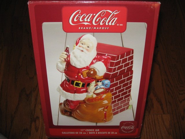 Image 0 of Coca-Cola Christmas Santa Ceramic Cookie Jar Excellent Condition Haddon Sunblom