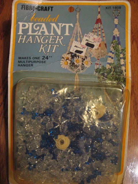Image 0 of Vintage Unopened Clear blue Beaded Plant Hanger Kit Fibre-craft vintage 1978 