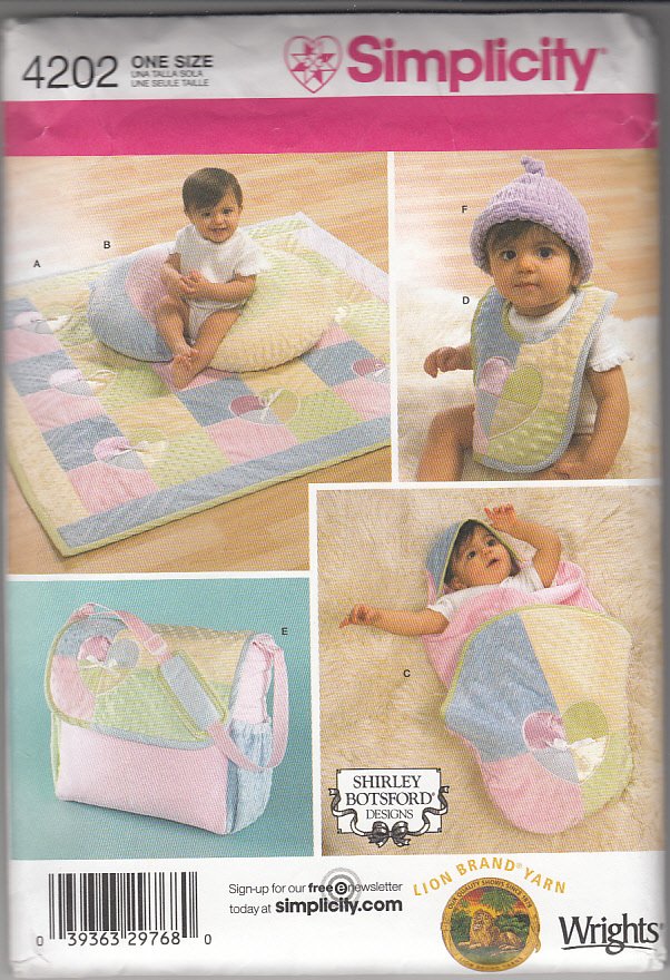 Simplicity 4202 Pattern Uncut Baby Child  Accessories Quilt Hat Bib