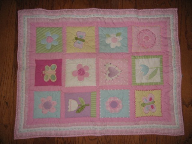 Image 0 of Floral and butterfly quilt and matching bumper pad for Baby girl Gift by Circo