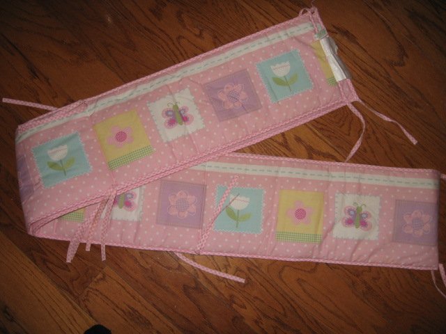 Image 2 of Floral and butterfly quilt and matching bumper pad for Baby girl Gift by Circo