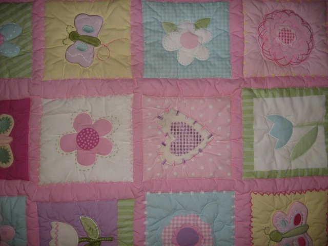 Image 1 of Floral and butterfly quilt and matching bumper pad for Baby girl Gift by Circo