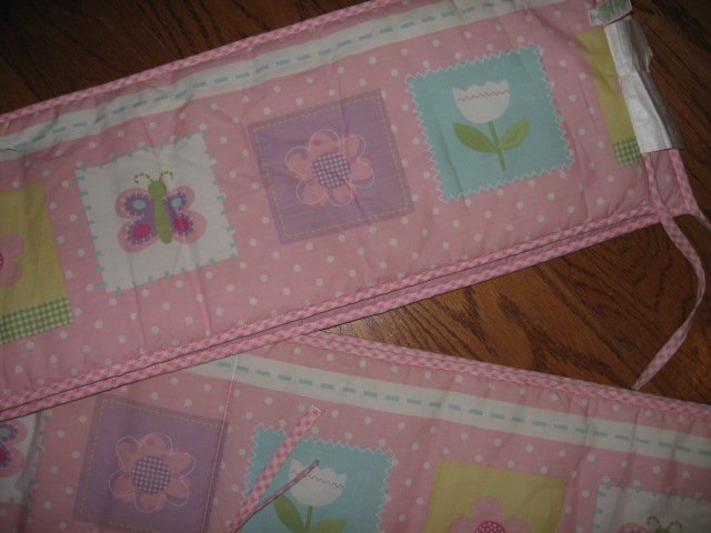 Image 3 of Floral and butterfly quilt and matching bumper pad for Baby girl Gift by Circo