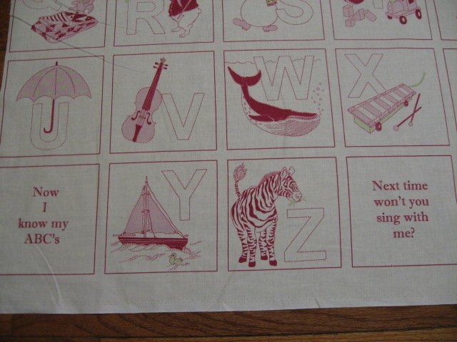 Image 1 of Child Alphabet red work Cotton Fabric Quilt Wall Throw Panel to sew