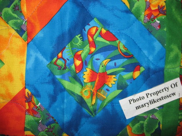 Image 1 of Jungle animals Bird Frog Monkey Tropical Child bed fabric quilt 