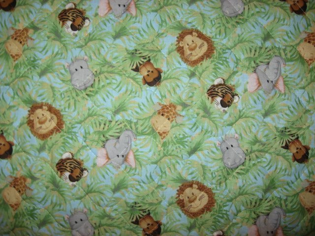 Image 2 of Lions Tigers Monkeys Giraffes Patty Reed double sided crib quilt/