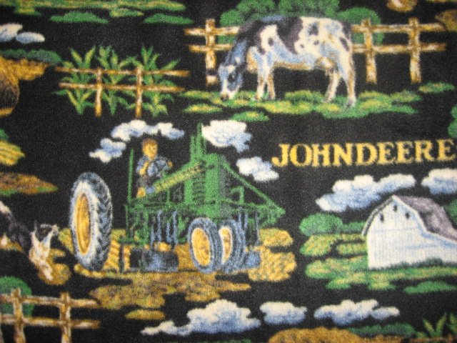 Image 1 of John Deere Tractor Barn Farm  fleece Blanket Throw antipill black 45