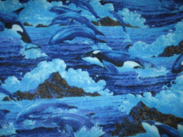 Image 1 of Dolphins Whales Waves child bed size anti pill fleece blanket 36