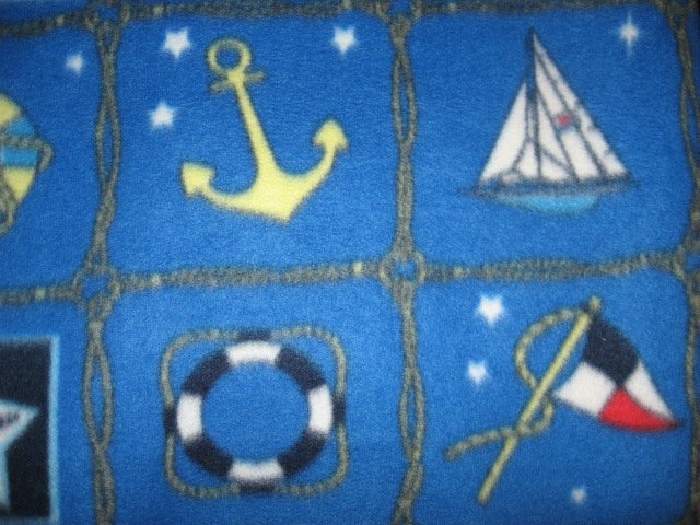 Image 1 of Lifebuoy Sailboat Lighthouse Anchor Seashell Starfish Fleece Blanket 36