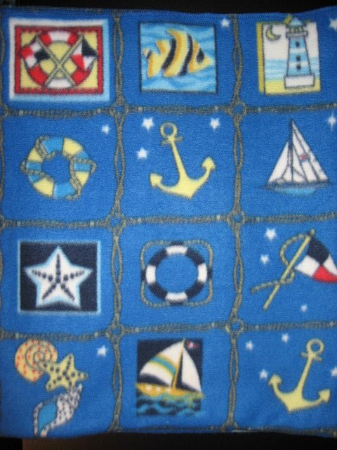 Lifebuoy Sailboat Lighthouse Anchor Seashell Starfish Fleece Blanket 36 X 30 