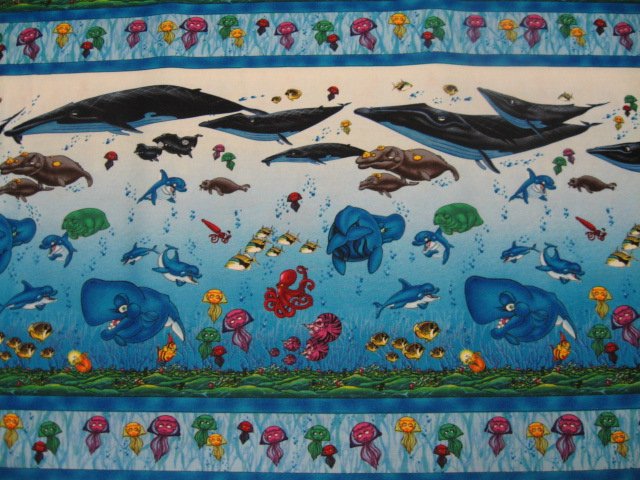 Image 1 of Whales fish sea life Artist Wyland  New soft sewing cotton Fabric By The Yard