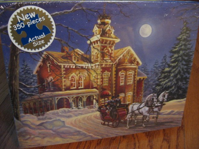 Image 0 of Moonlight Travel Horse sleigh Victorian House sealed 350 pieces puzzle 2006 