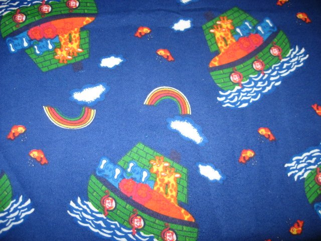 Noah's Ark boat animal Giraffe Monkey Toddler Daycare Blue Flannel  Blanket 