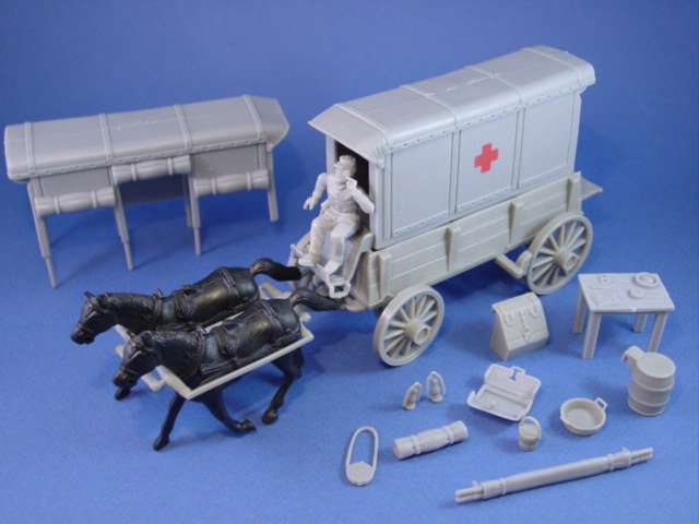 Civil War Toy Soldiers Marx playset Confederate Ambulance Wagon Set with Supplies