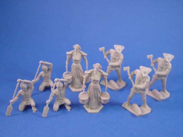 Marx Toy Soldiers 54mm Pioneer Family with Indian Paddler
