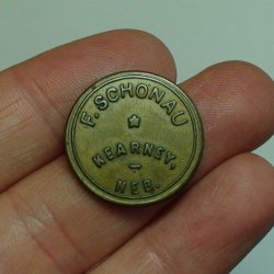 Thumbnail of Kearney, Nebraska token: F. SCHONAU 5¢, billiards & cigars