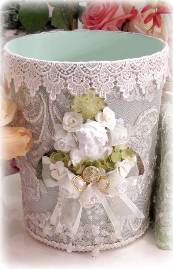 Image 0 of Sage Cherub Wastebasket