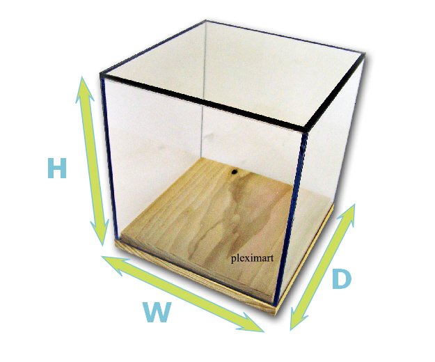 10"x10"x10" Acrylic Box Case with Wood Base 1/8" Thick