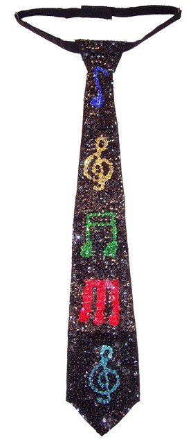 Thumbnail of Sequin Neck Tie Black w/Color Music Notes