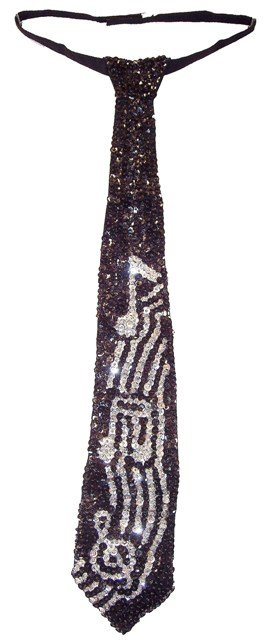 Thumbnail of Sequin Neck Tie Black w/Silver Music Notes on Bar