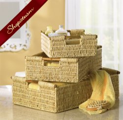 Thumbnail of 3 Pc Nesting Bath Storage Baskets with Bamboo Handles
