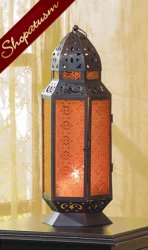 Thumbnail of 20 Amber Glass Centerpieces Exotic Tall Moroccan Metal Table Lanterns