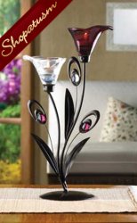 Thumbnail of 10 Centerpiece Dewdrop Amethyst and Pearl Lily Floral Candle Holder