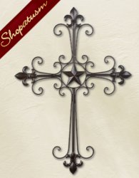 Thumbnail of Fleur De Lis Lone Star Metal Wall Cross