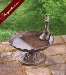 Thumbnail of Rustic Art Deco Peacock Cast Iron Bird Bath