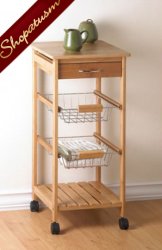 Thumbnail of Osaka Kitchen Cart Bamboo Top Utensil Drawer Baskets Shelves
