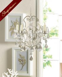 Thumbnail of Ivory Baroque Curlicues Crystals Beads Hanging Chandelier