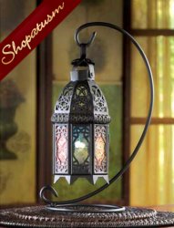Thumbnail of 50 Rainbow Glass Centerpieces Black Moroccan Lantern with Stand
