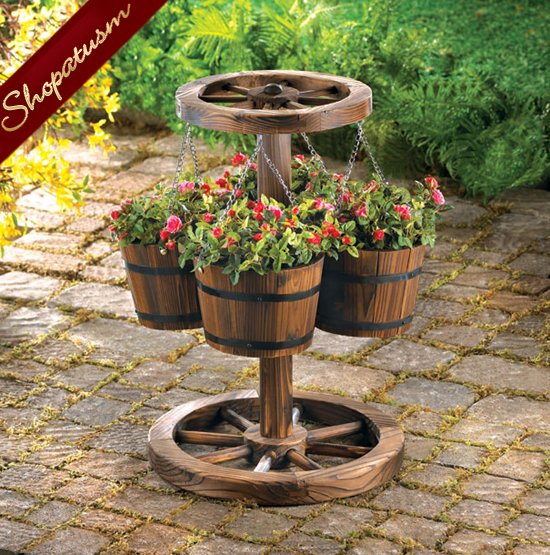 Rustic Country Charm Wood Wagon Wheel Garden Planter