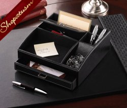 Thumbnail of Black Faux Leather Storage Desk Organizer