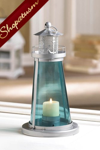 Lighthouse Lantern Centerpiece : Nautical lighthouse blue wedding candle lantern centerpiece
