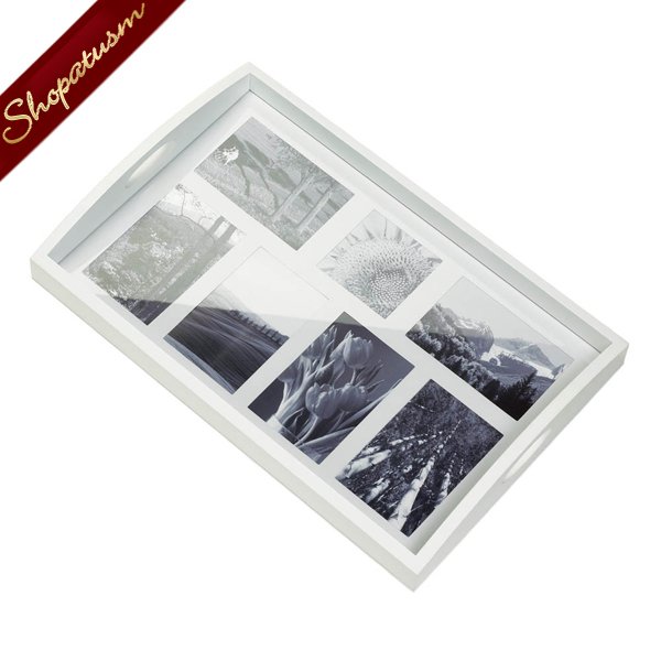 Photo frame Serving Tray, White Wood Serving Tray, Wooden Photo Tray