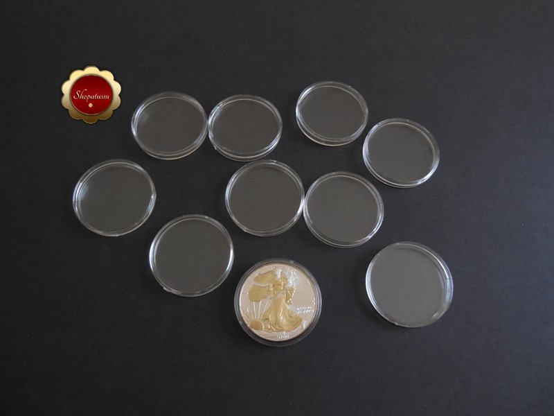 10 Clear Plastic Coin Holders, 40mm Coin Capsules For American Silver