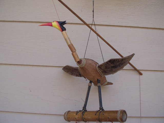 Bamboo Wind Chimes 36 Inch Bobbing Bird With Painted Head And Bamboo Wind Chimes 36 Inch Bobbing Bird With Painted Head And Carved Wings