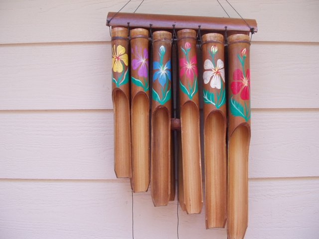 Bamboo Wind Chimes 36 Inch Painted Flowers Double Row Large 12 S