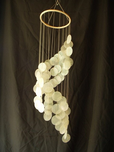 Capiz Shell Wind Chimes 30 Inches White Spiral Cascade