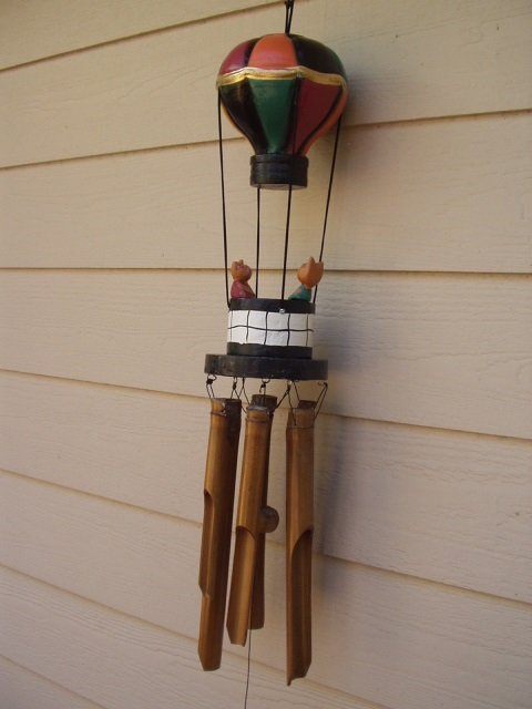 Bamboo Wind Chimes 46 Inch Hot Air Balloon With Two Kitty Cats
