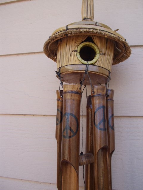 Prestomart Bamboo Wind Chimes 36 Inch Carved Wood Peace Sign Symbol Bamboo Wind Chimes 36 Inch Tiki Bird House With Painted Peace Sign Symbol Bali