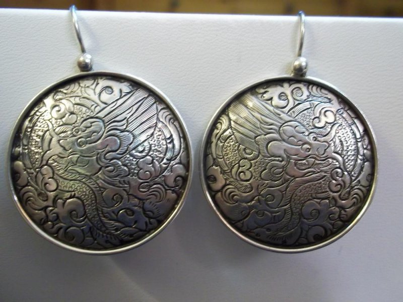 Etched Sterling Silver Disc Earring