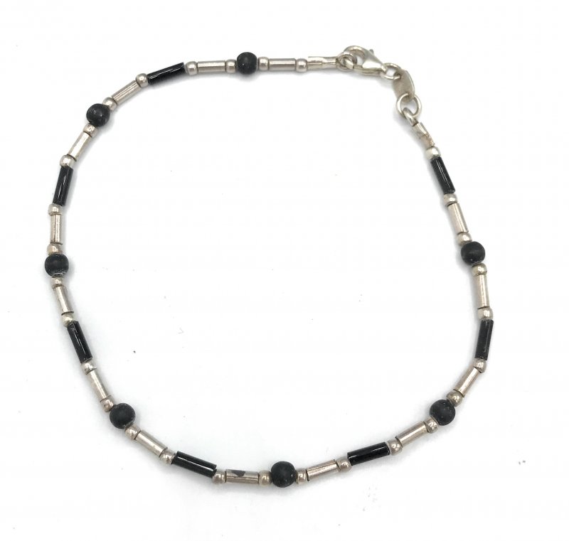 A0945 Retired Silpada Silver Black Ankle Bracelet 2005 Catalog