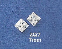 Thumbnail of Sterling Silver & 7mm CZ Square Stud Earrings