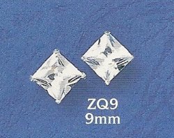 Thumbnail of Sterling Silver & 9mm CZ Square Stud Earrings