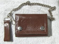 Thumbnail of Men's Brown Leather Trifold Wallet w/Chain & Eagle Head