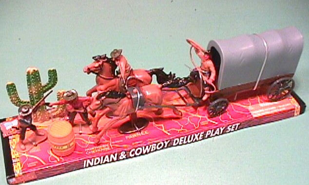 Western Plastic Cowboys And Covered Wagon Set